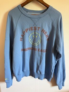 American Eagle Outfitters Light Blue 'This Feels Seriously Lived-In' Sweatshirt